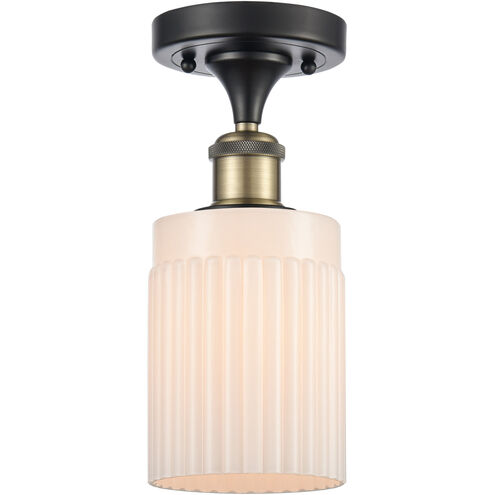 Ballston Hadley 1 Light 5 inch Black Antique Brass Semi-Flush Mount Ceiling Light in Matte White Glass, Ballston