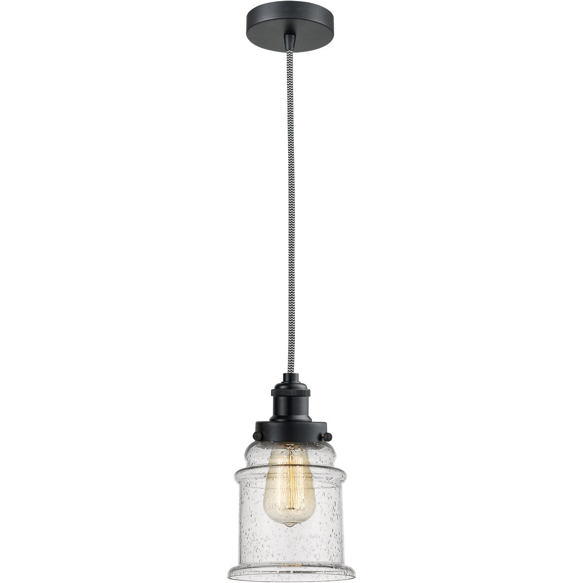 Edison Canton 1 Light 8 inch Matte Black Mini Pendant Ceiling Light in Zebra, Edison