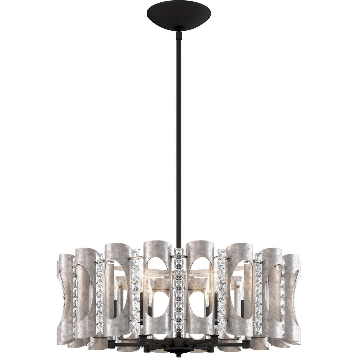 Twilight 6 Light Antique Silver Pendant Ceiling Light, Adjustable Height