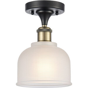 Ballston Dayton LED 6 inch Black Antique Brass Semi-Flush Mount Ceiling Light in White Glass, Ballston