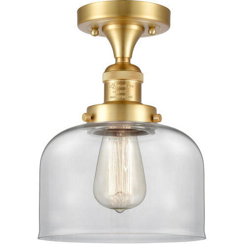 Franklin Restoration Large Bell 1 Light 8 inch Satin Gold Semi-Flush Mount Ceiling Light in Clear Glass, Franklin Restoration