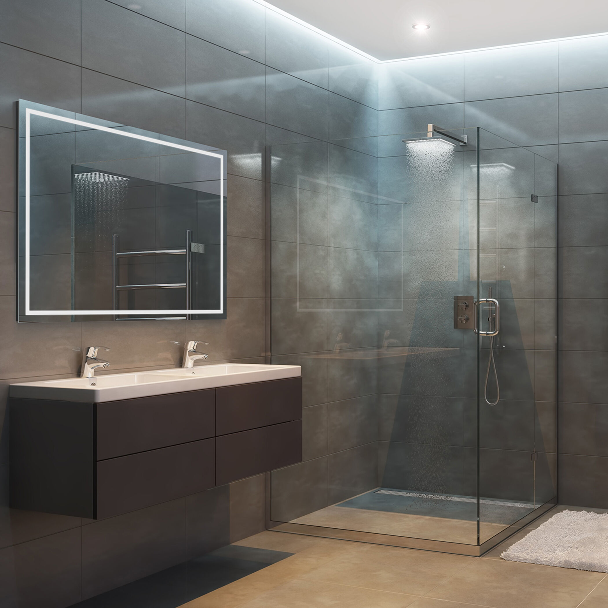 Track 60 X 42 inch Black LED Lighted Mirror, Vanita by Oxygen