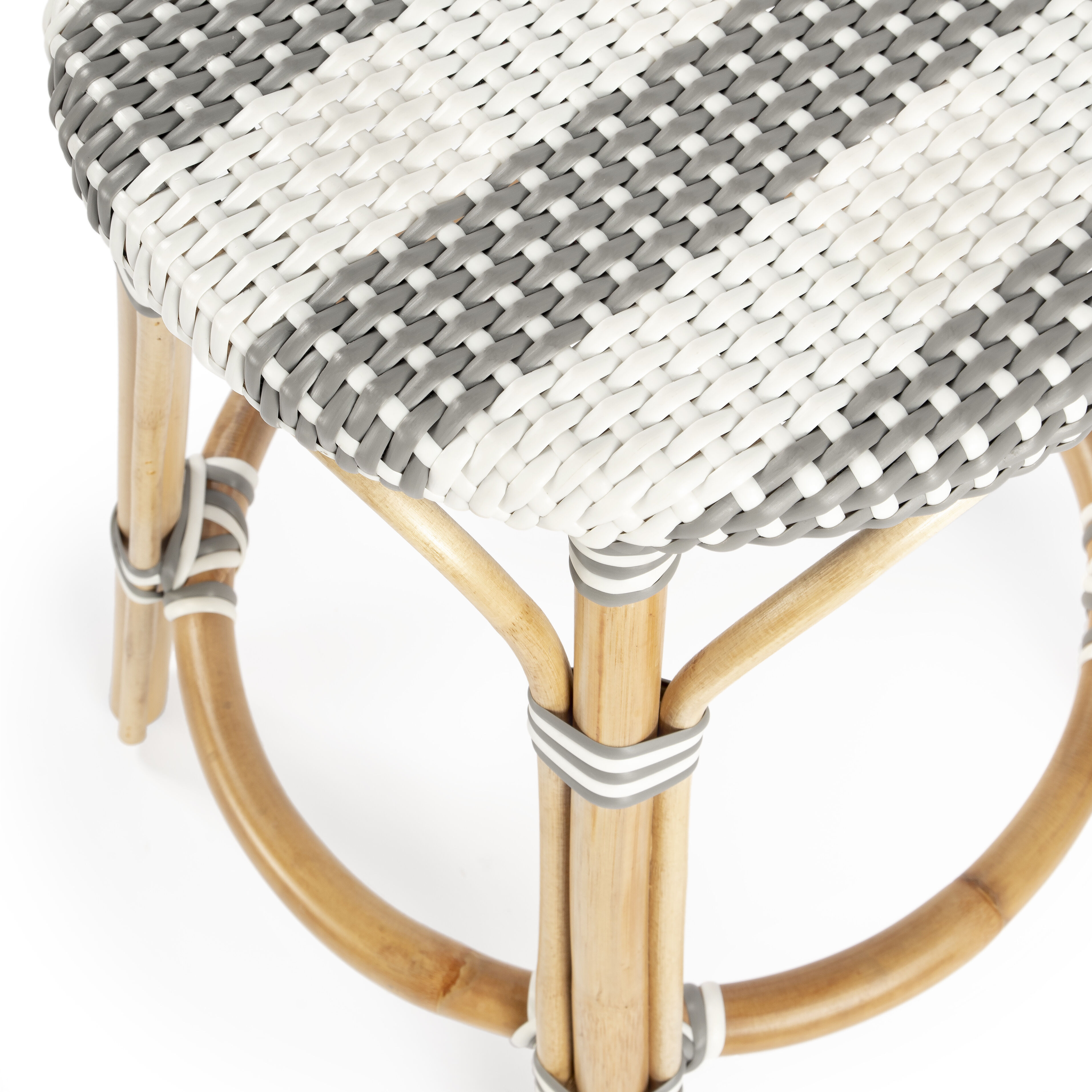 Tobias Rattan Round 24" Counter Stool in Gray and White Stripe