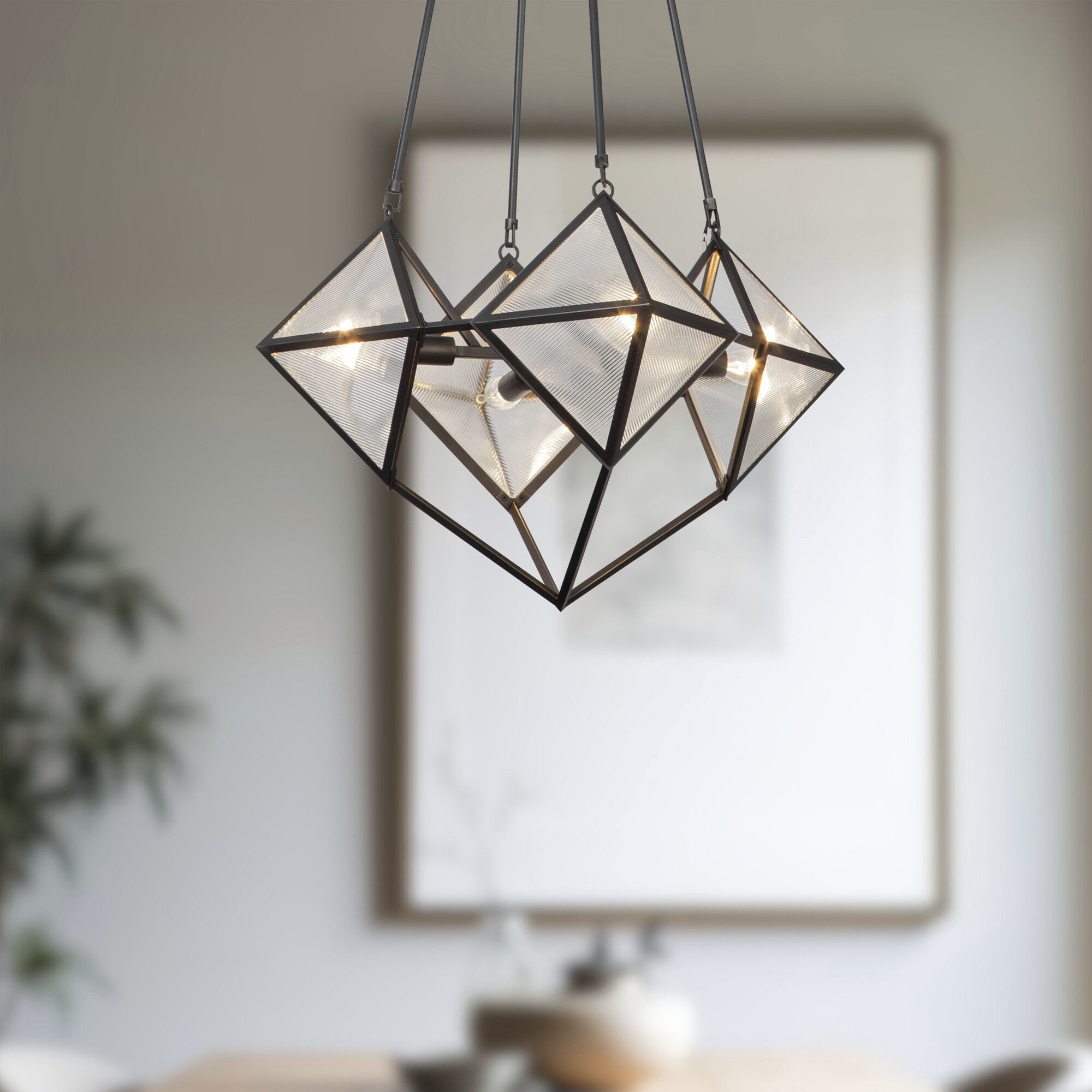 Cairo 4 Light 21 inch Ribbed Glass/Urban Bronze Chandelier Ceiling Light