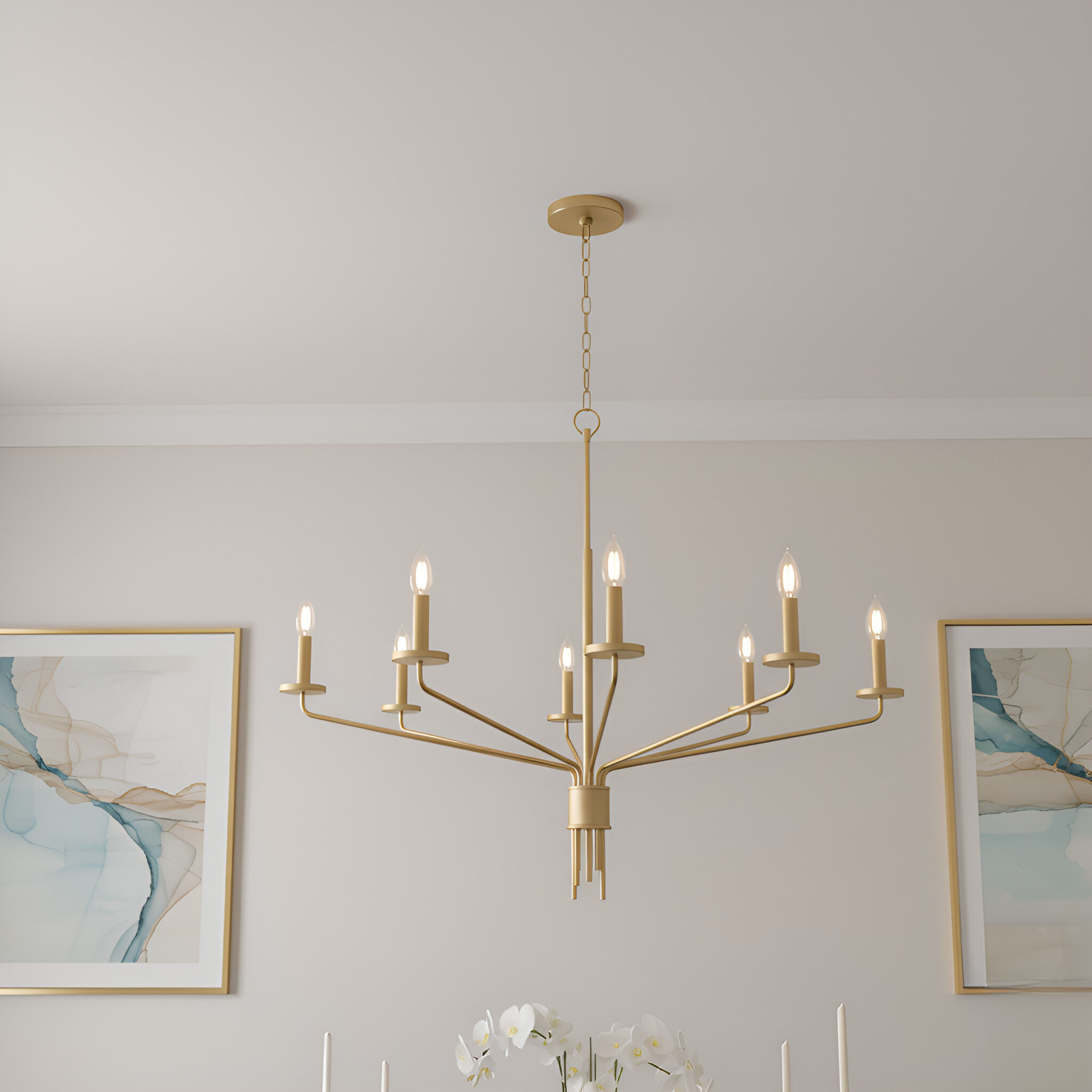 Alexander 8 Light 40 inch Brushed Gold Chandelier Ceiling Light
