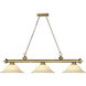 Cordon 3 Light 58 inch Rubbed Brass Billiard Ceiling Light in Golden Mottle Glass