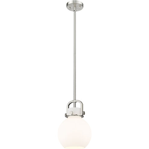 Newton Sphere 1 Light 8 inch Satin Nickel Mini Pendant Ceiling Light in Matte White Glass
