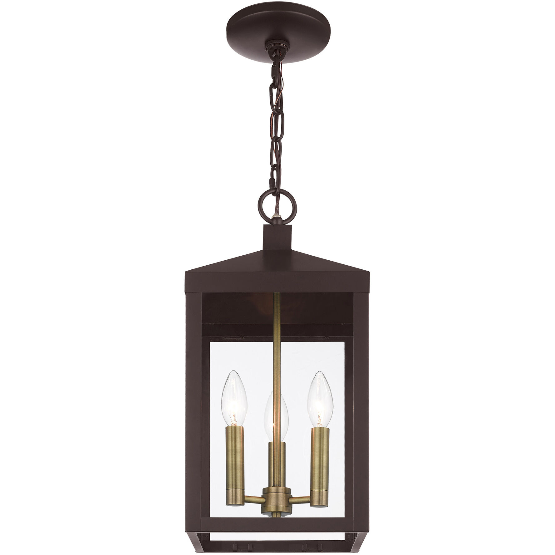Nyack 3 Light 8.25 inch Bronze with Antique Brass Cluser Outdoor Pendant Lantern