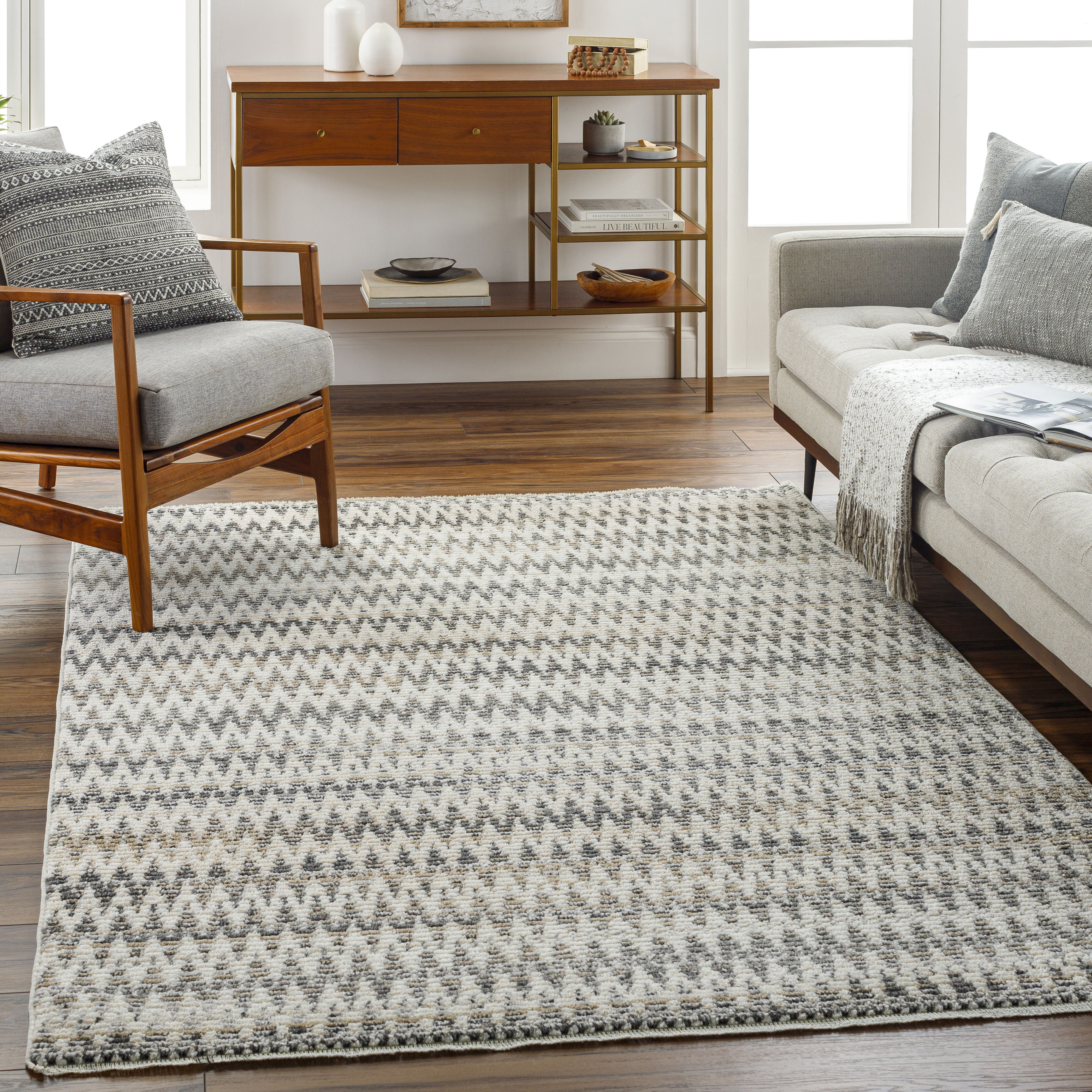 Calico 91 X 63 inch Light Grey Rug, Rectangle