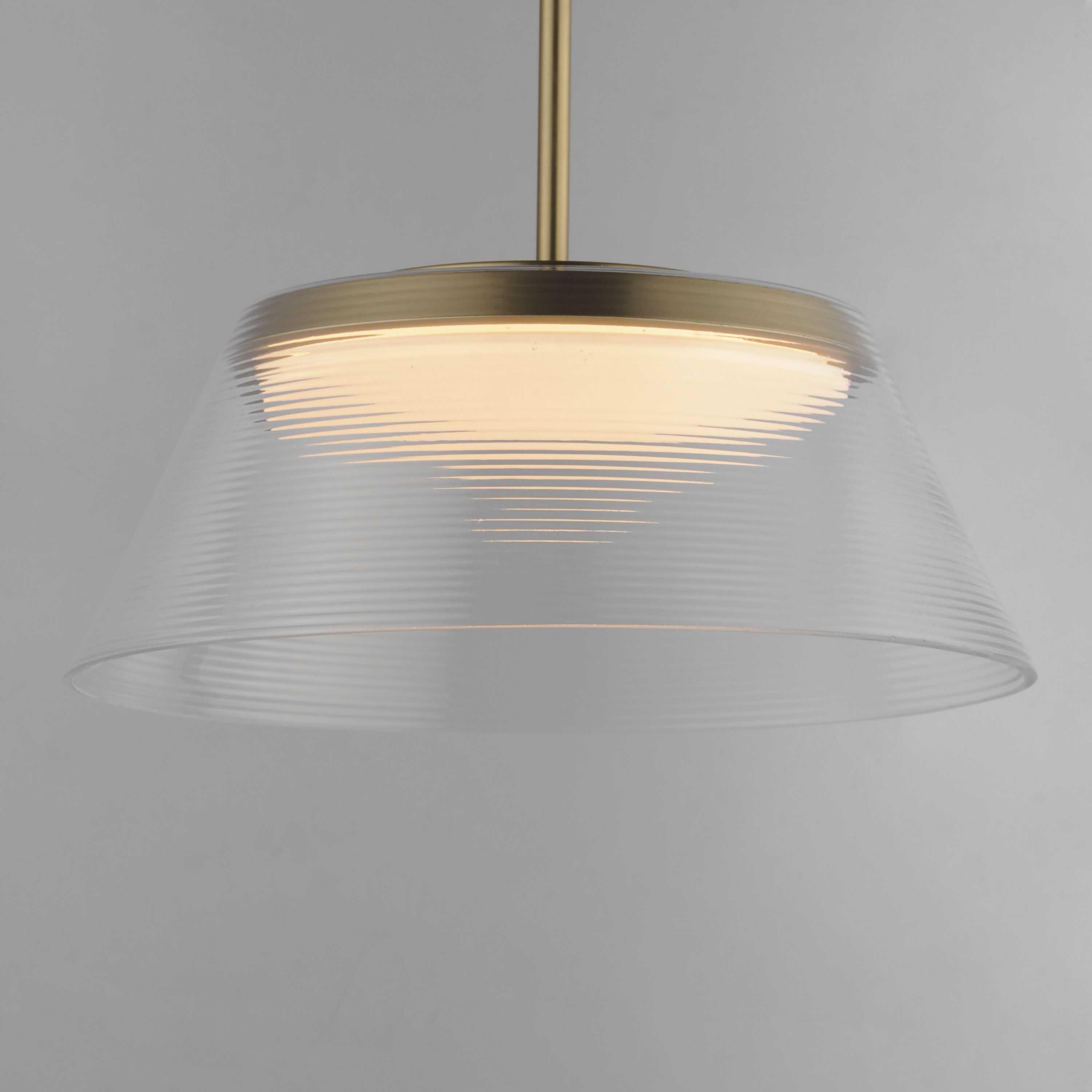 Jensen LED 18 inch Satin Brass Single Pendant Ceiling Light in Clear Ribbed