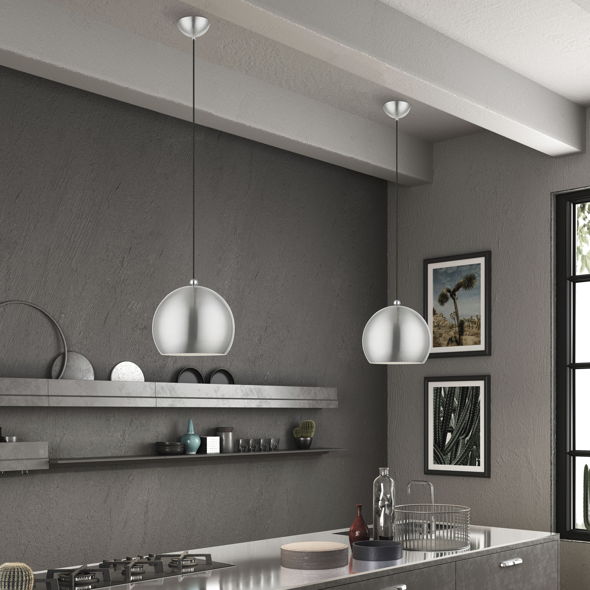 Stockton 1 Light 12 inch Brushed Nickel with Polished Chrome Accents Pendant Ceiling Light, Globe