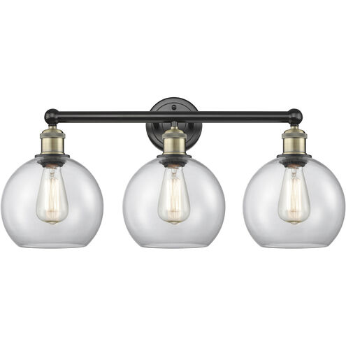Athens 3 Light 26 inch Black Antique Brass Bath Vanity Light Wall Light in Clear