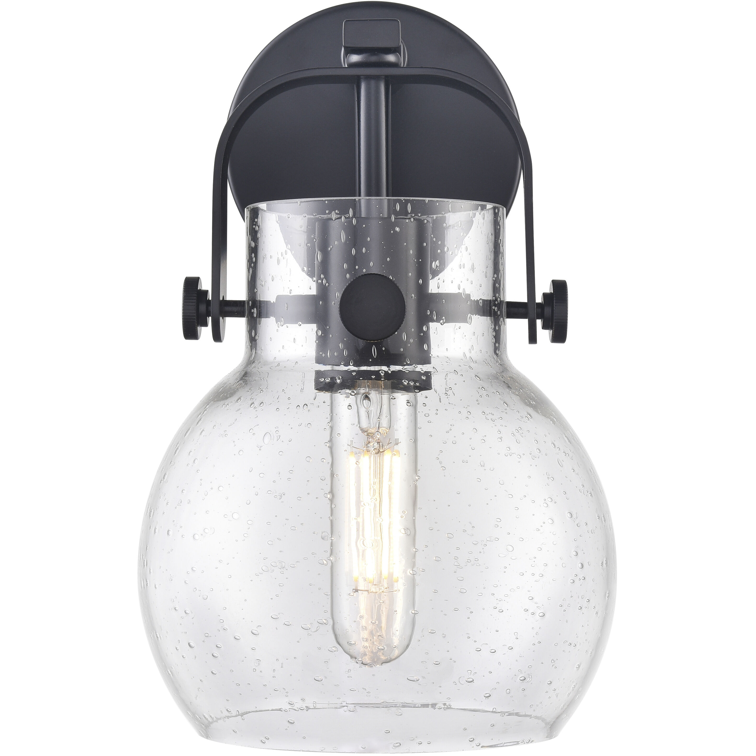 Pilaster II Sphere Sconce Wall Light in Matte Black, Seedy Glass