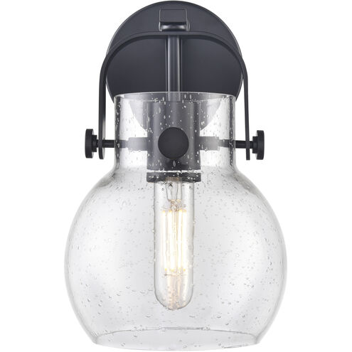 Pilaster II Sphere Sconce Wall Light in Matte Black, Seedy Glass