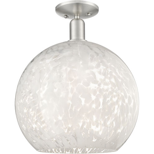 Arcadia White Mouchette 1 Light 13.75 inch Brushed Satin Nickel Semi-Flush Mount Ceiling Light