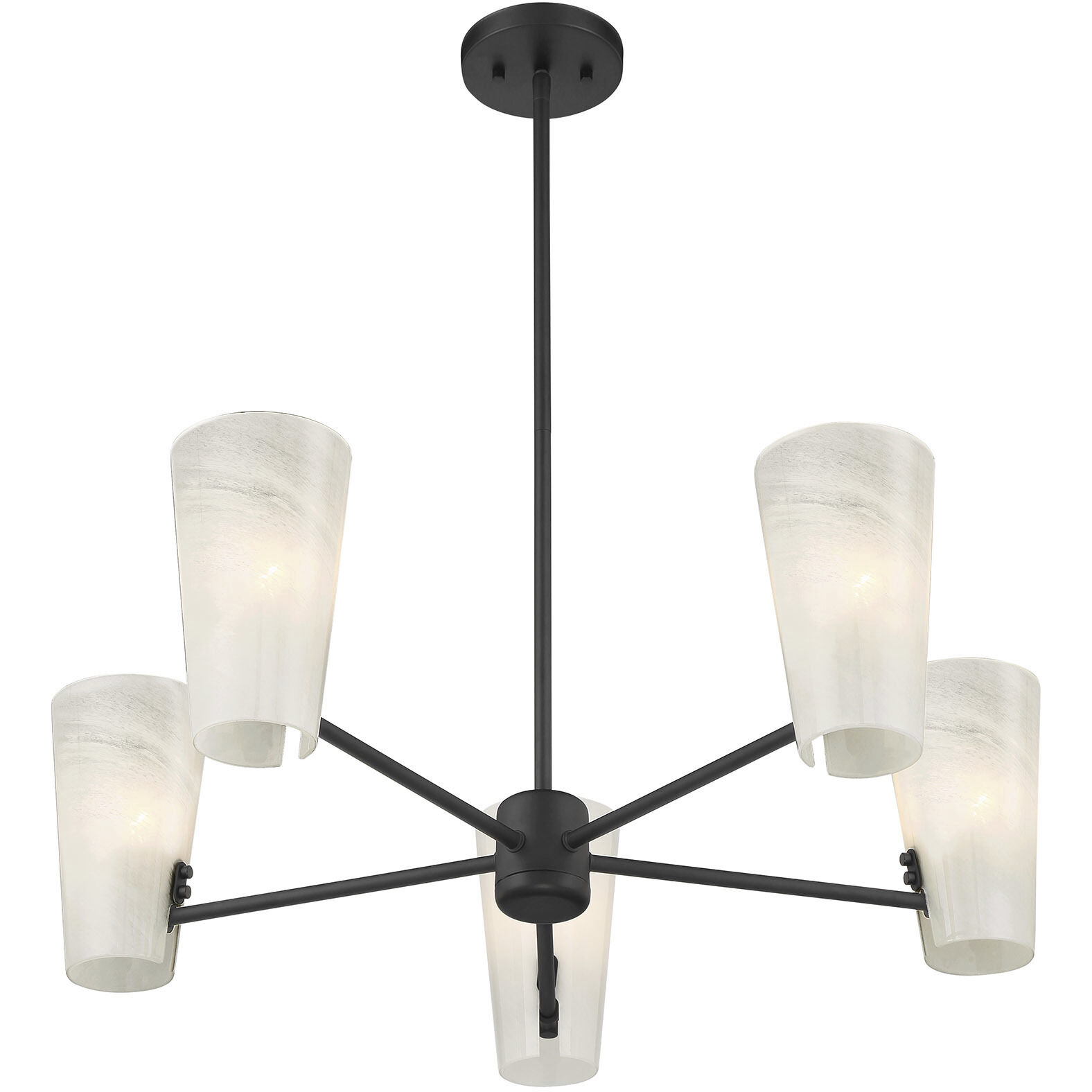 Mid-Century Modern 5 Light 30 inch Matte Black Chandelier Ceiling Light