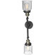 Franklin Restoration Small Bell LED 16 inch Black Antique Brass Bath Vanity Light Wall Light in Seedy Glass, Franklin Restoration
