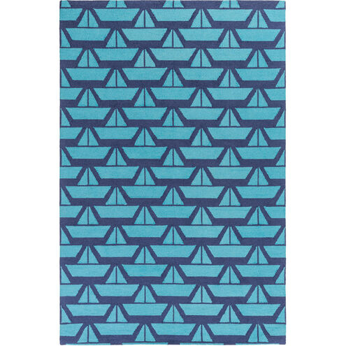 Tic Tac Toe 90 X 60 inch Blue and Blue Area Rug, Wool