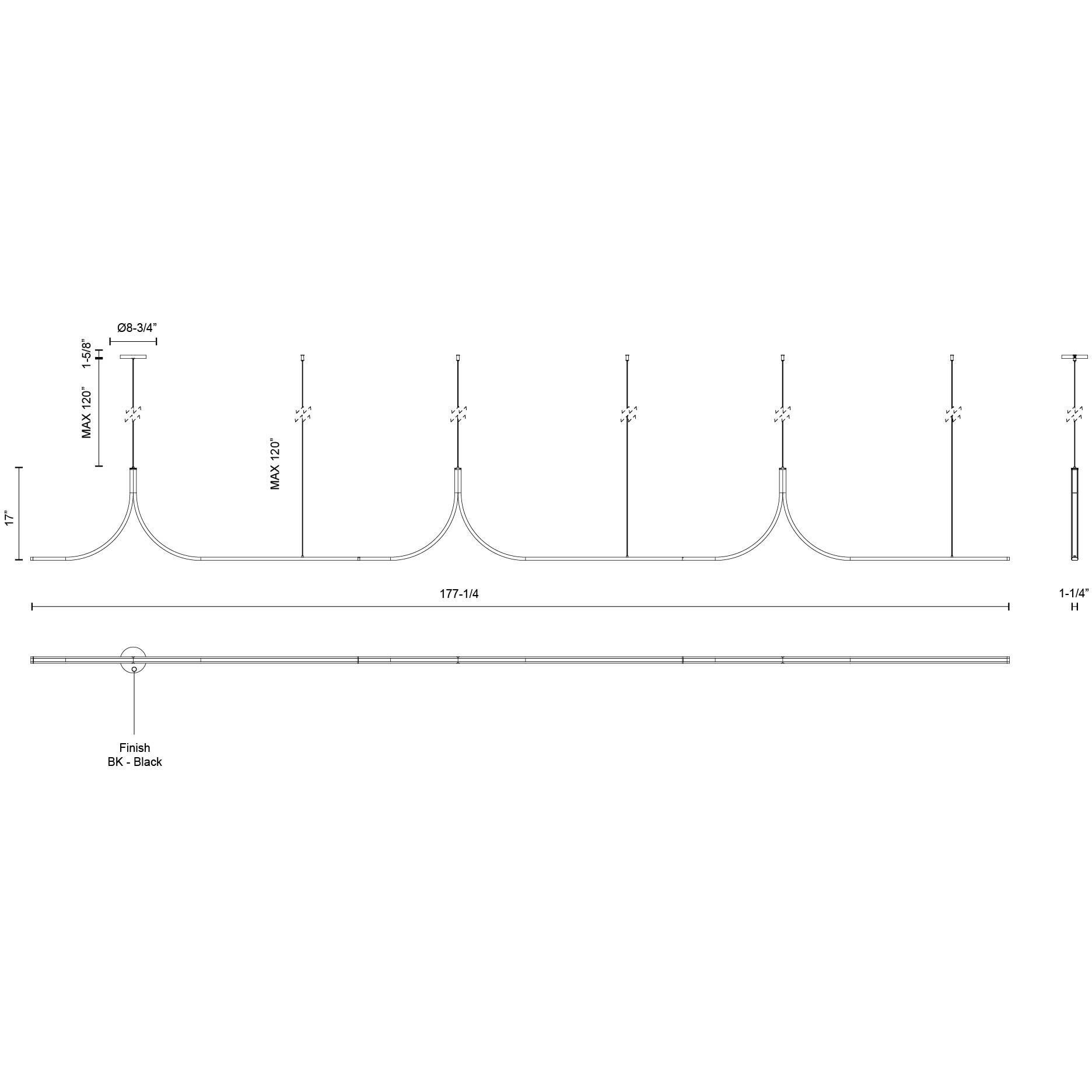 Thread LED 177.25 inch Black Linear Pendant Ceiling Light