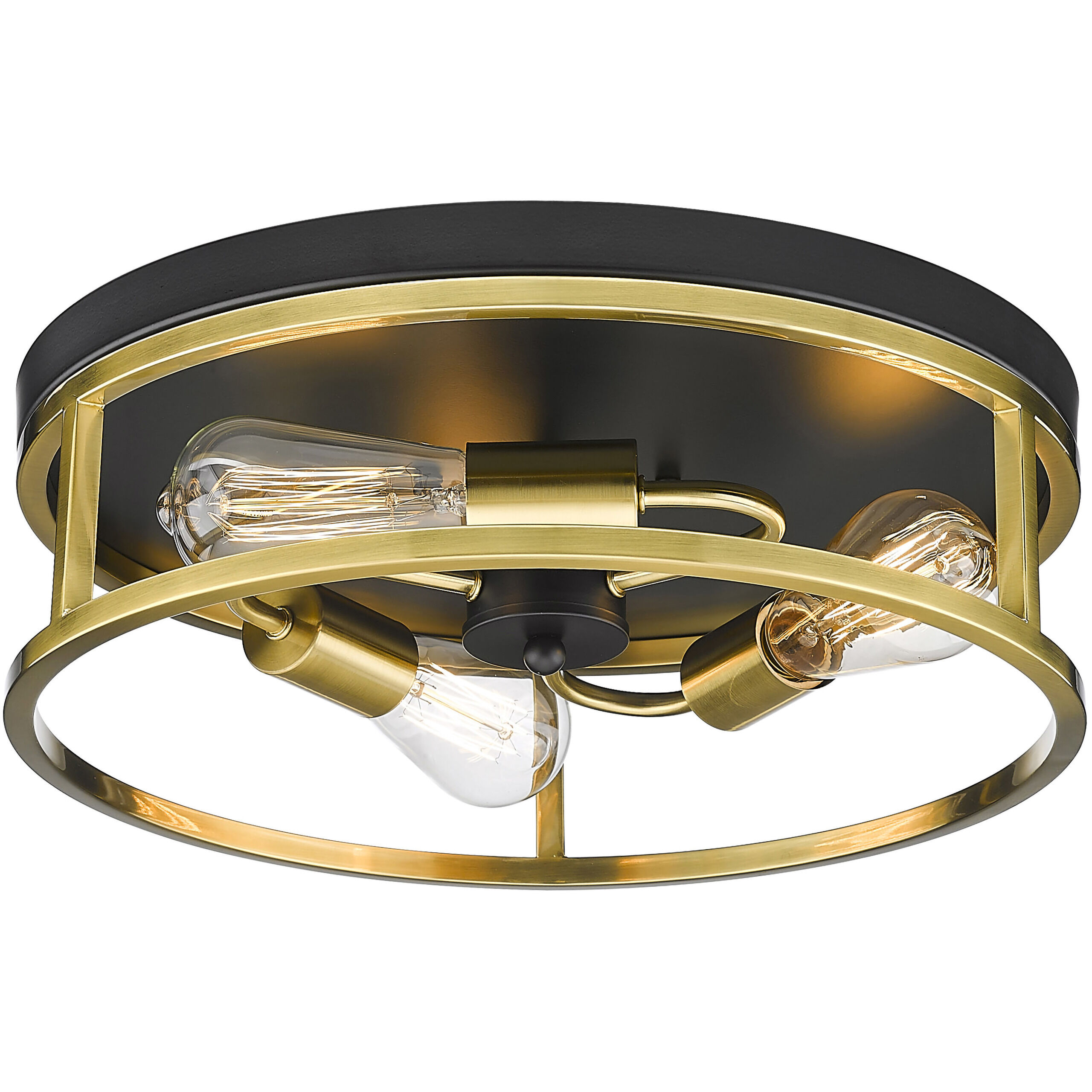 Canada 3 Light 16 inch Black and Gold Flush Mount Ceiling Light