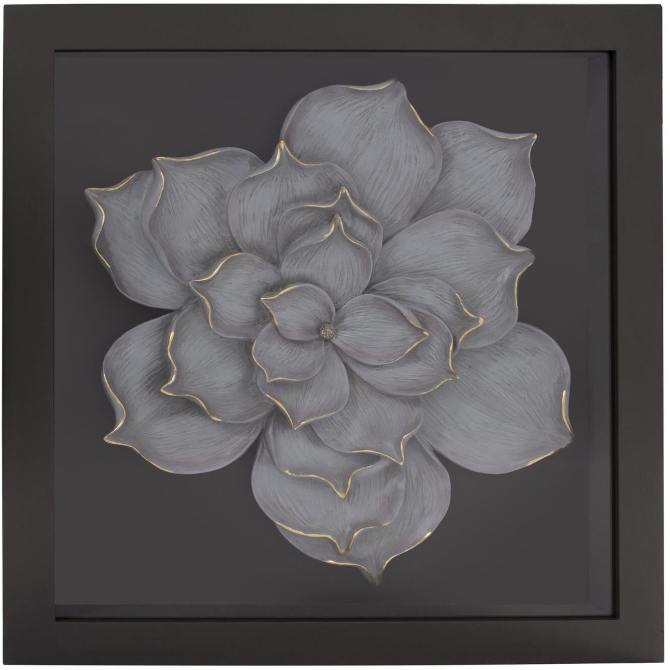 Magnolia Flower Gray Flower with Gold Accents Wood Wall Art