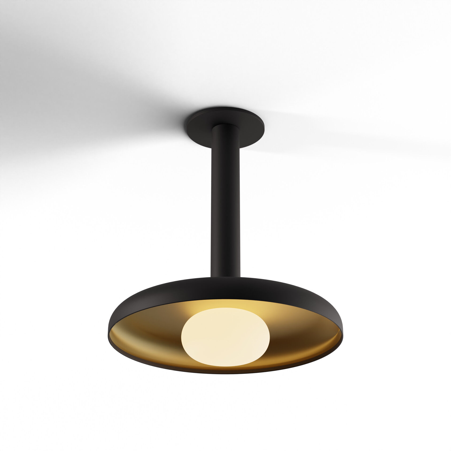Combi LED 12 inch Matte Black Pendant Ceiling Light in Matte Black + Brass, Suspension / Flush Mount 2-in-1