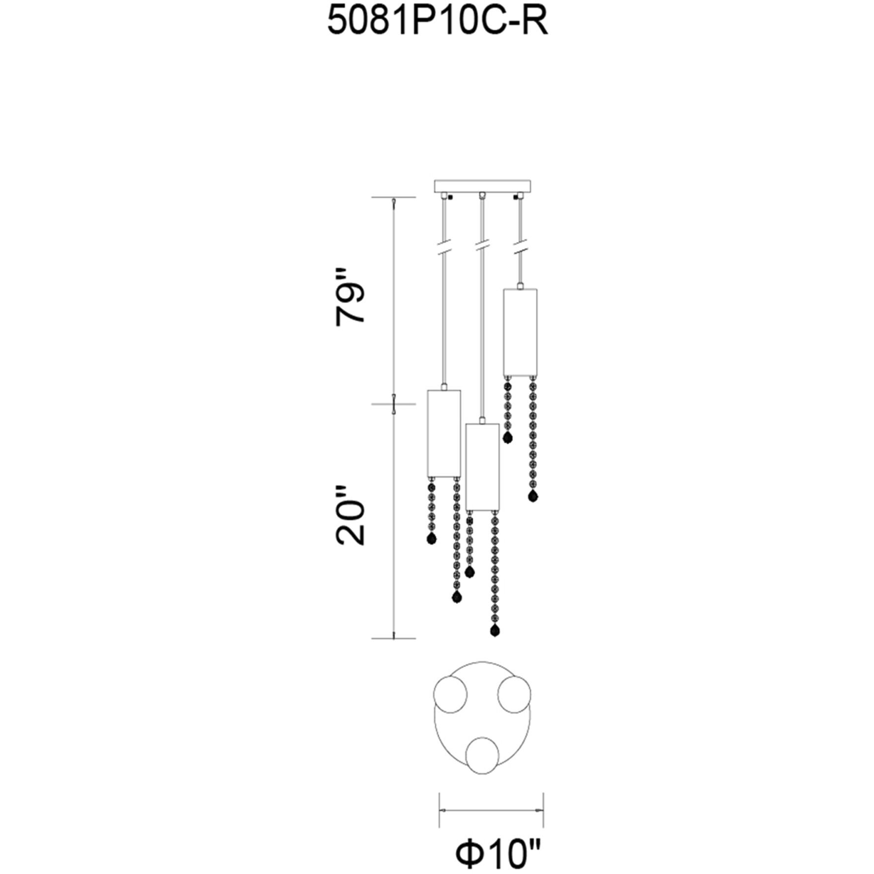Extended 3 Light 10 inch Chrome Down Mini Pendant Ceiling Light