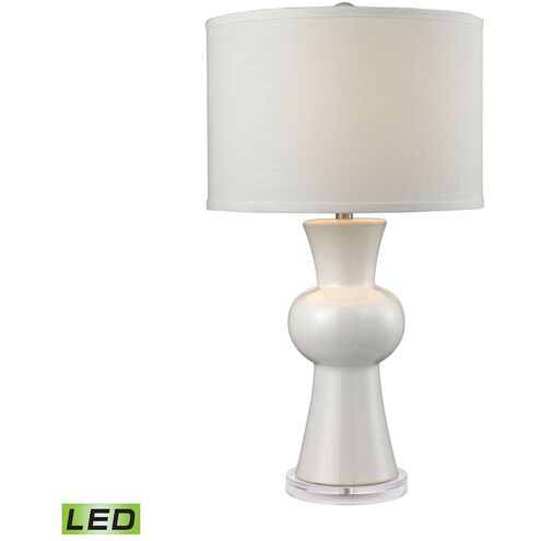 White Ceramic 28 inch 9.5 watt Gloss White with Clear Table Lamp Portable Light in LED, 3-Way