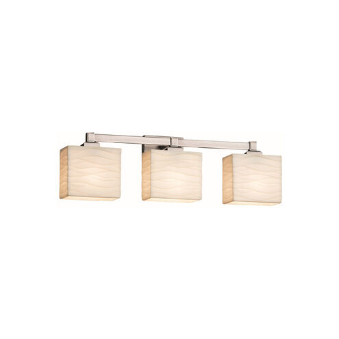 Porcelina 3 Light 23.5 inch Brushed Nickel Bath Bar Wall Light in Waves, Incandescent, Rectangle