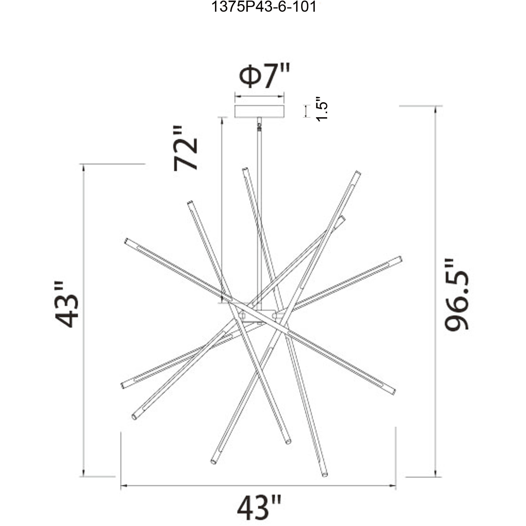 Oskil LED 43 inch Black Chandelier Ceiling Light