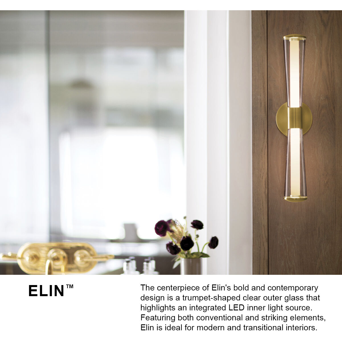 Elin LED 23 inch Lacquered Brass Vanity Light Wall Light, Vertical