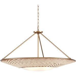 Monsoon 3 Light 40 inch Antique Brass/Natural Rope Chandelier Ceiling Light