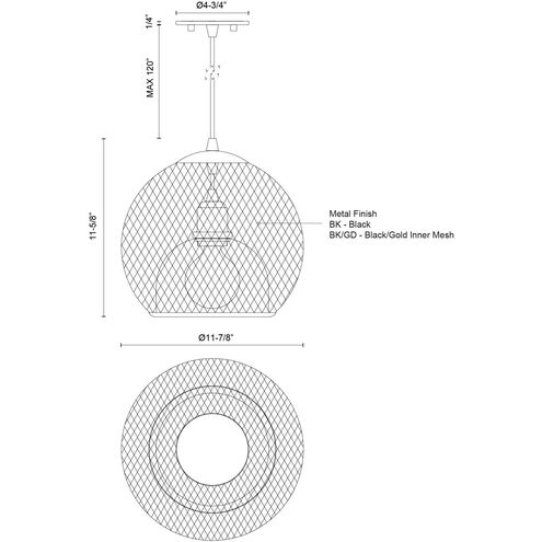 Gibraltar 1 Light 11.88 inch Black and Gold Pendant Ceiling Light