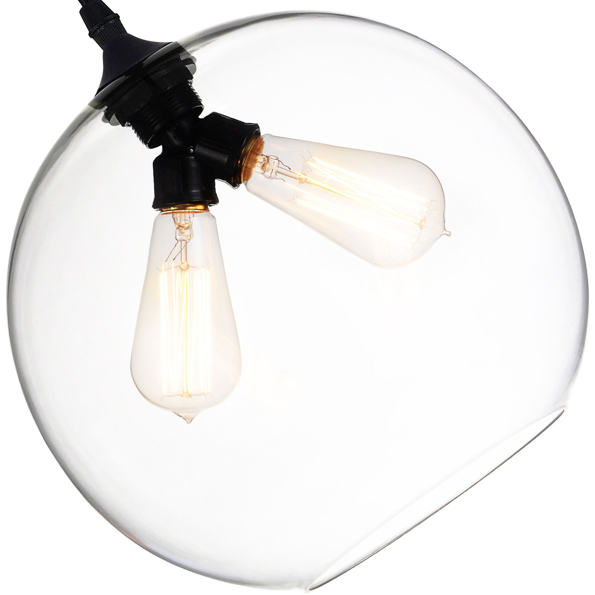Glass 2 Light 12 inch Black Down Mini Pendant Ceiling Light in Clear
