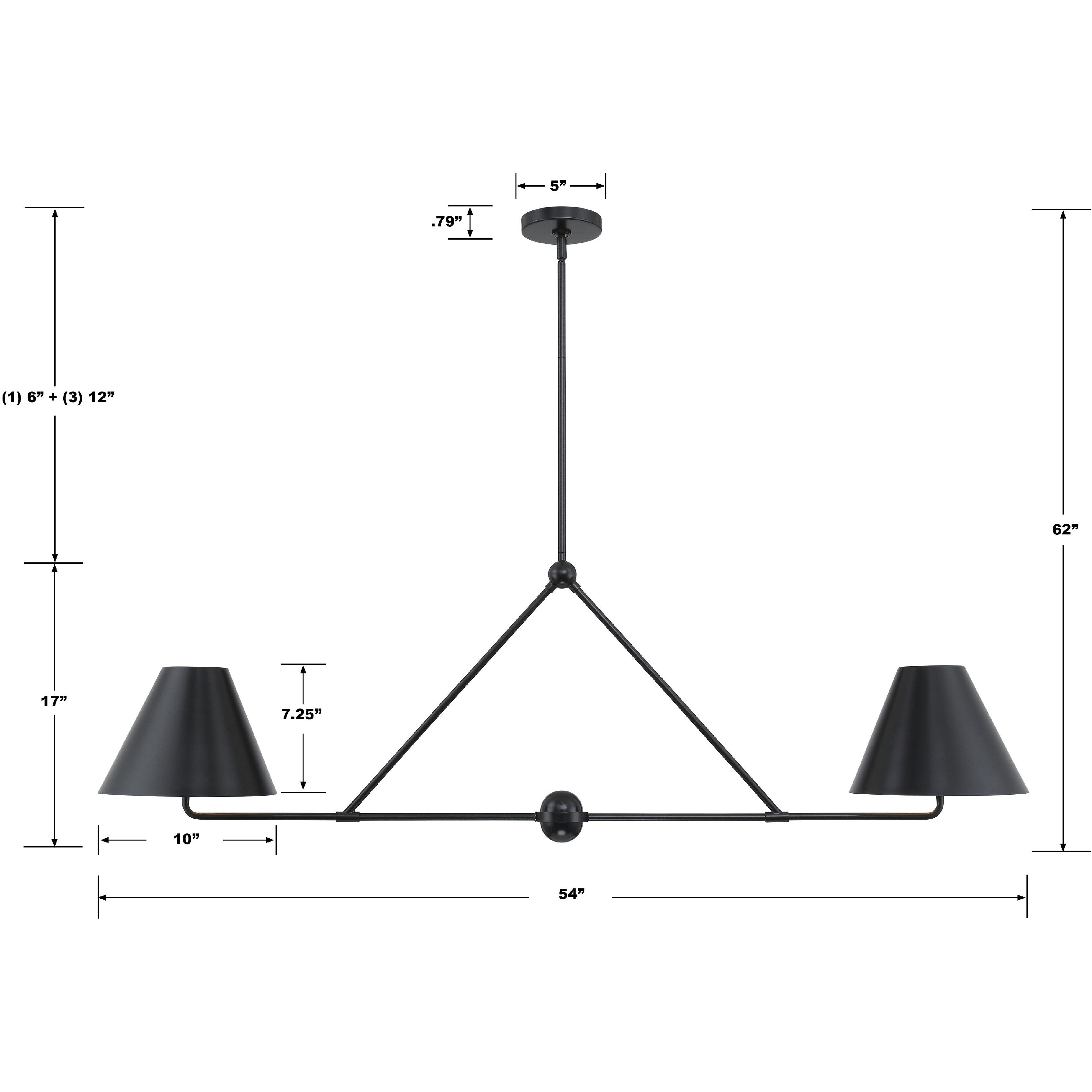 Xavier 4 Light 54 inch Matte Black Linear Chandelier Ceiling Light
