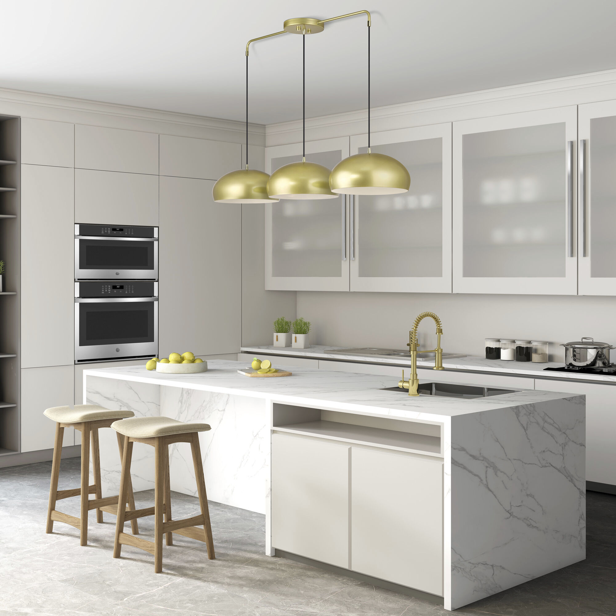 Domma 3 Light 48 inch Soft Gold with Polished Brass Accents Linear Chandelier Ceiling Light, Extra Large