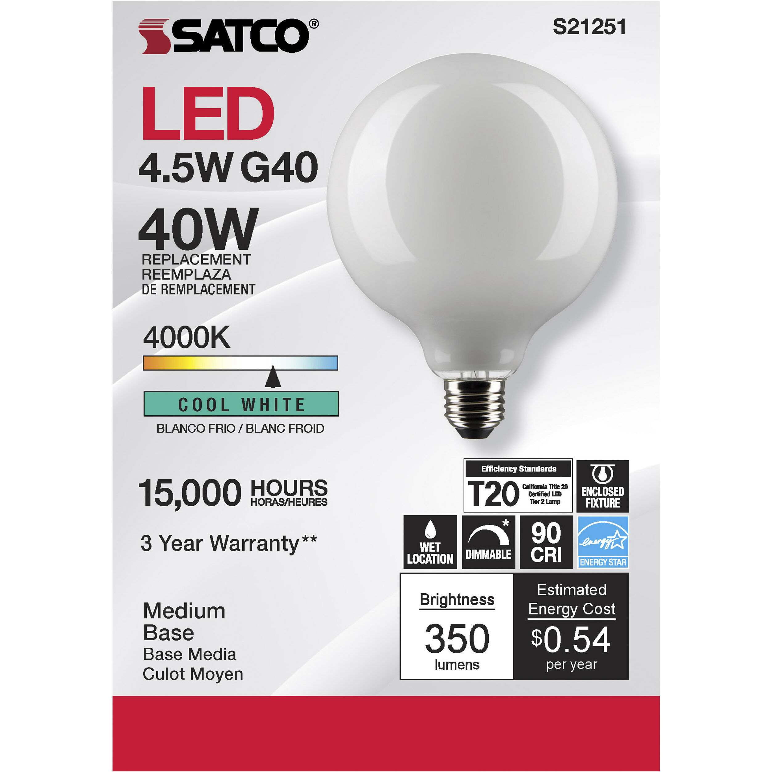 Lumos LED Medium Medium 4.50 watt 4000K LED Filament