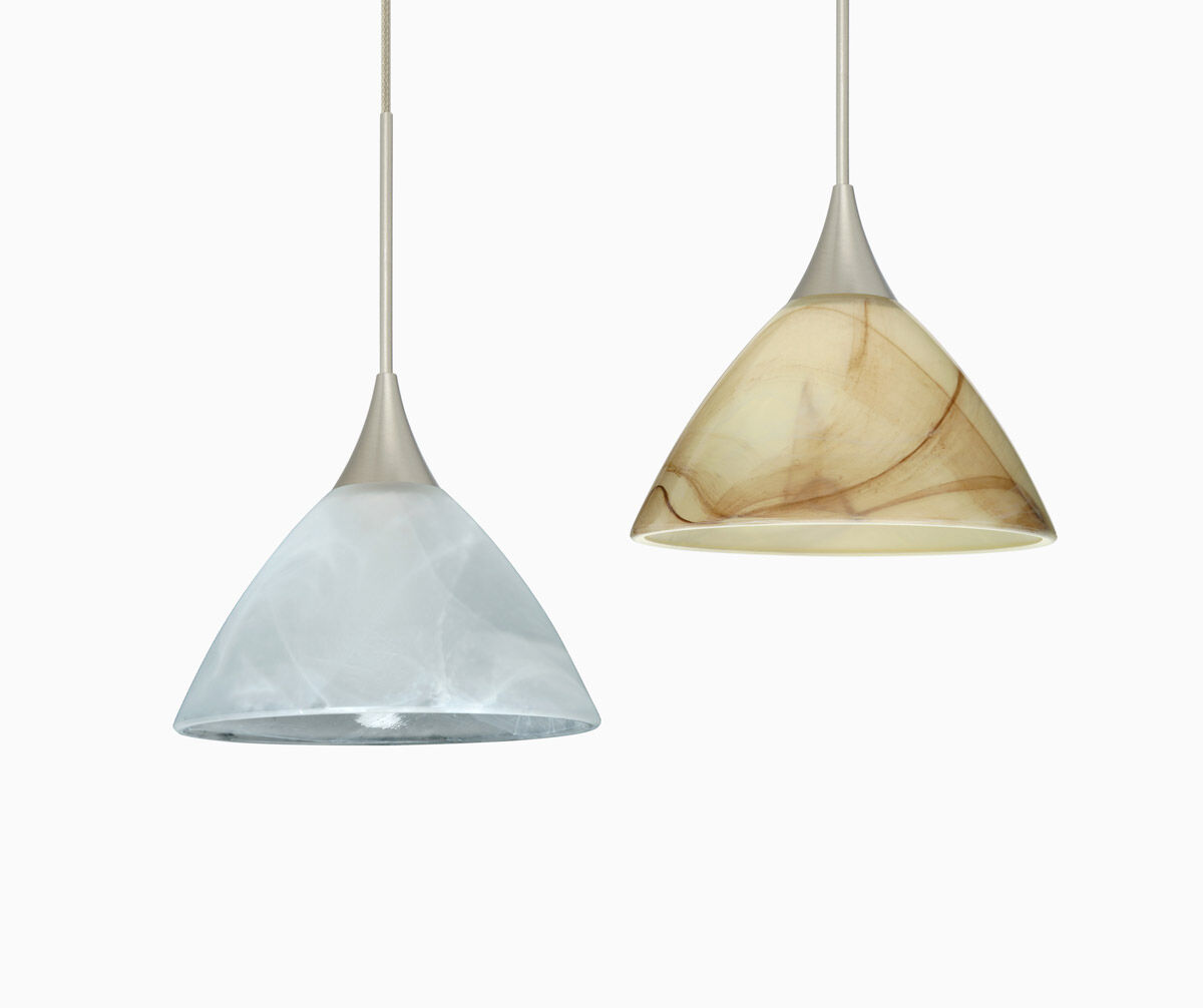 Domi 1 Light Satin Nickel Pendant Ceiling Light in White Glass, Halogen