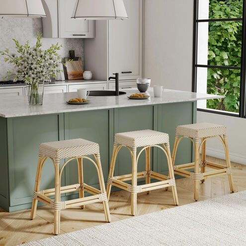Robias Rectangular Rattan 24.5" Counter Stool in White and Tan Dot