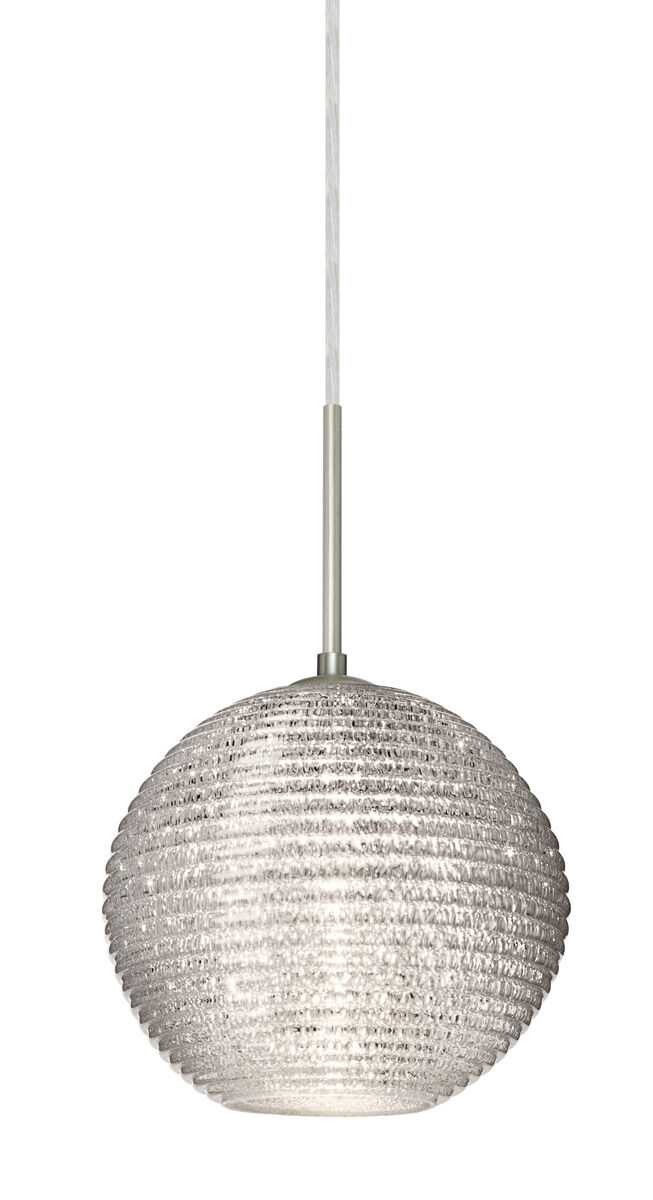 Kristall LED Satin Nickel Pendant Ceiling Light in Glitter Ribbed Glass