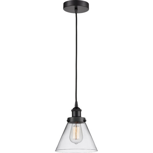 Franklin Restoration Large Cone 1 Light 8 inch Matte Black Mini Pendant Ceiling Light in Clear Glass