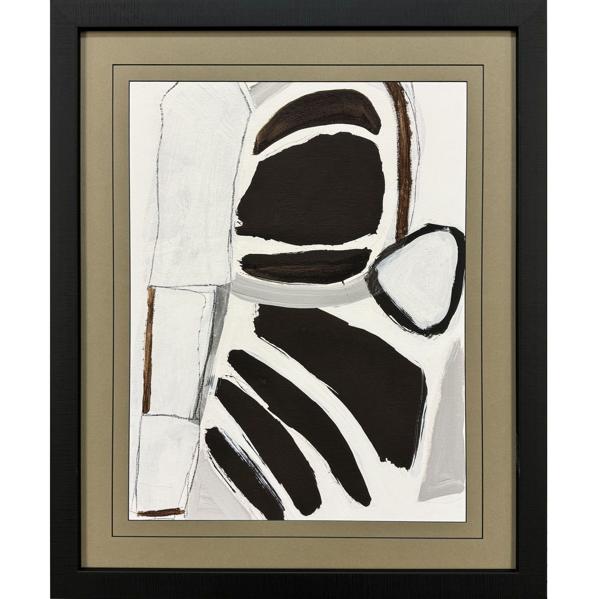 Graphic Shape Shift Black and Brown and Gray and White Framed Art