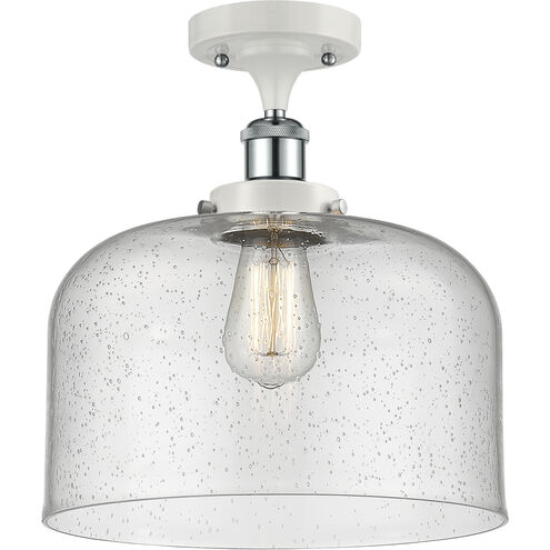 Ballston X-Large Bell 1 Light 8 inch White and Polished Chrome Semi-Flush Mount Ceiling Light in Seedy Glass