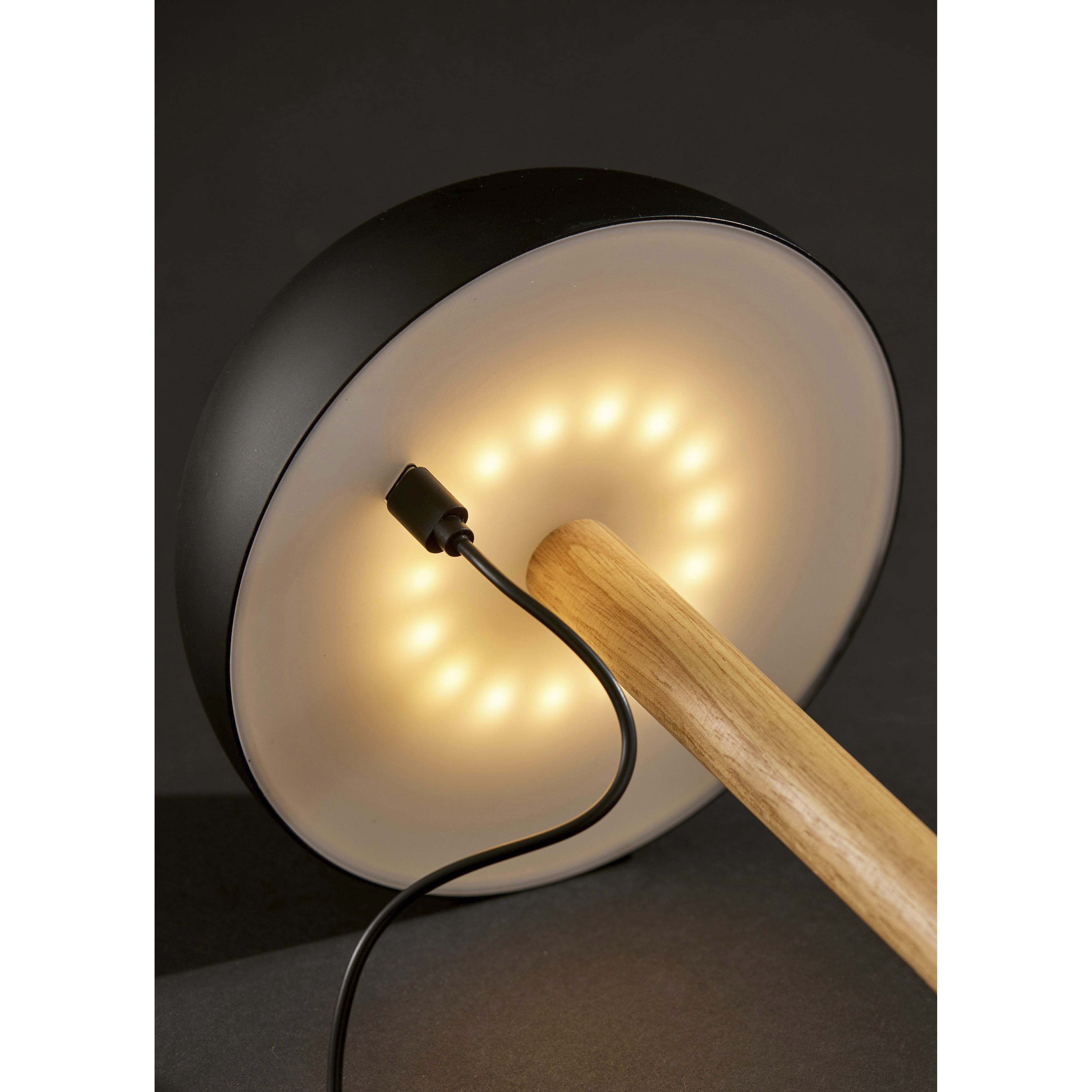 Nash 12 inch 1.50 watt Black and Natural Wood Cordless Table Lamp Portable Light