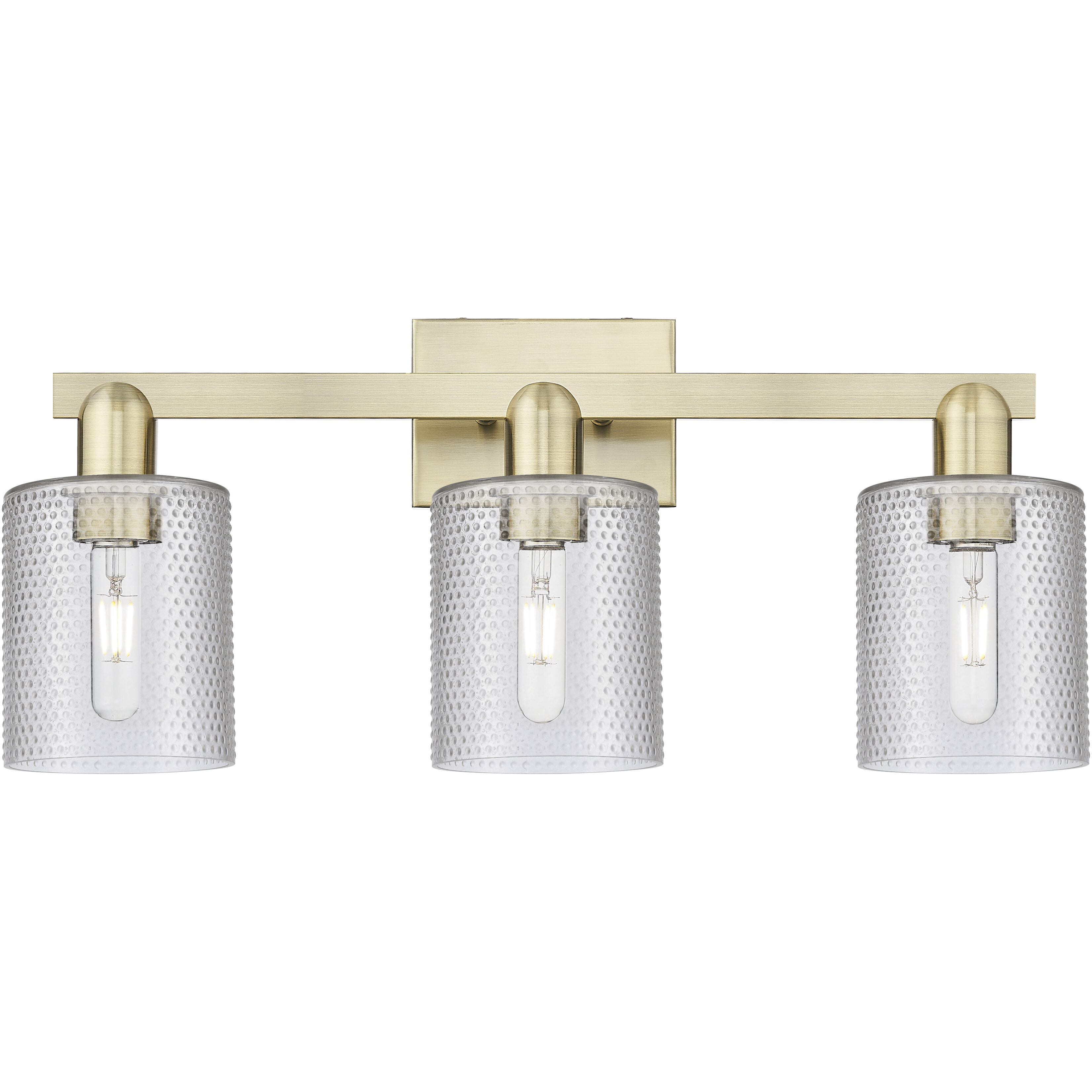 Arcadia Cobbleskill 3 Light 24 inch Antique Brass Bath Vanity Light Wall Light in Clear