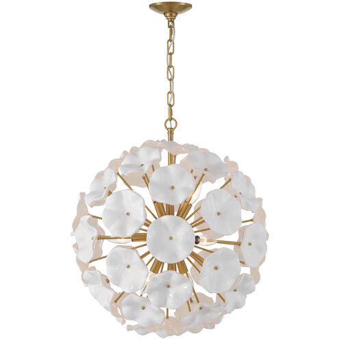 Esme 9 Light 22.5 inch Aged Brass Chandelier Ceiling Light in Floral Glass Petals White