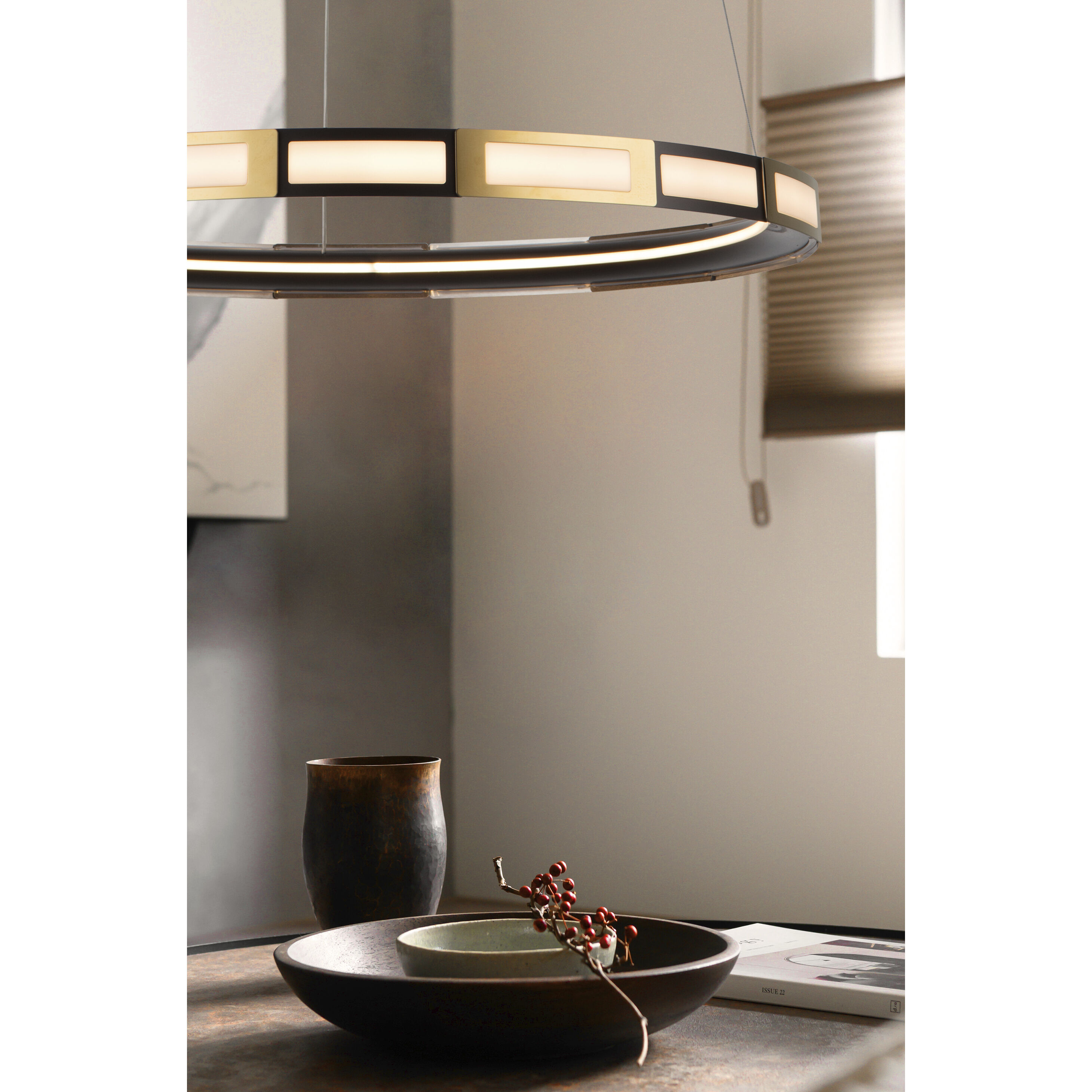 Equator LED 24 inch Matte Black and Satin Gold Pendant Ceiling Light