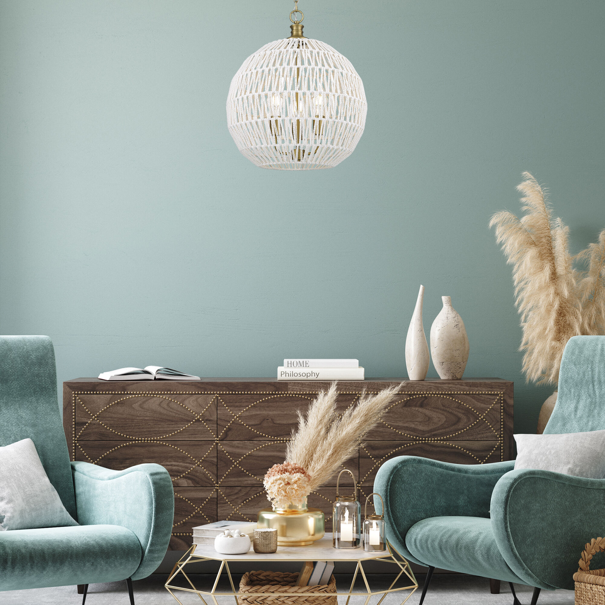 Florence 3 Light 18.5 inch Brushed Champagne Brass Pendant Ceiling Light