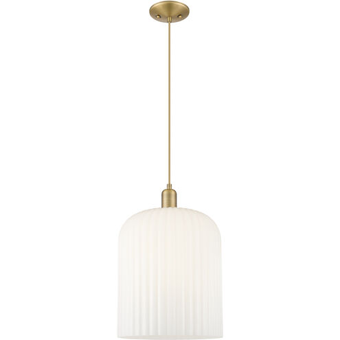 Downtown Urban Bridal Veil 1 Light 12 inch Brushed Brass Mini Pendant Ceiling Light in Gloss White Glass
