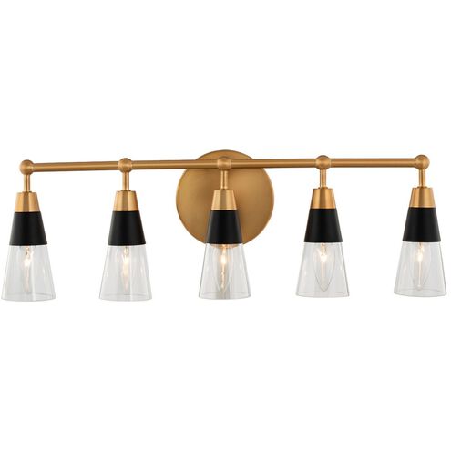 Ponti 5 Light 24 inch Matte Black with New Brass Bath Vanity Wall Light